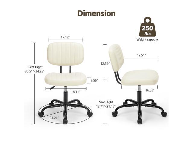 Armless Office Chair, Swivel Rolling PU Leather Vanity Chair with Back Lumbar Support Height Adjustable Computer Chair, Small Desk Chair for Home...