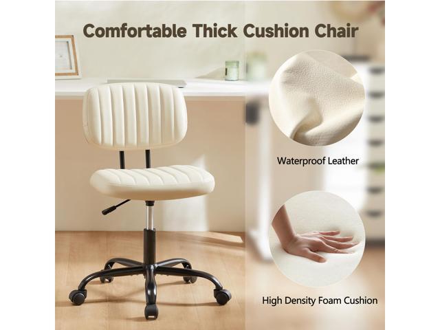 Armless Office Chair, Swivel Rolling PU Leather Vanity Chair with Back Lumbar Support Height Adjustable Computer Chair, Small Desk Chair for Home...