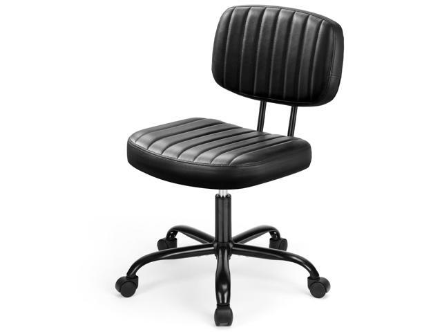 Armless Office Chair, Swivel Rolling PU Leather Vanity Chair with Back Lumbar Support Height Adjustable Computer Chair, Small Desk Chair for Home...