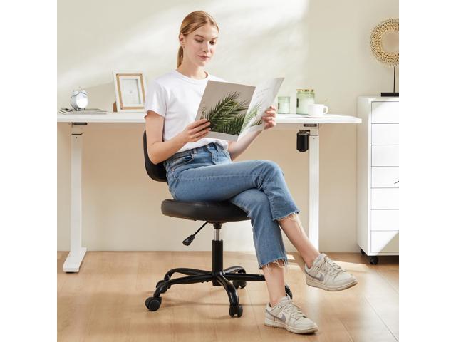 Armless Office Chair, Swivel Rolling PU Leather Vanity Chair with Back Lumbar Support Height Adjustable Computer Chair, Small Desk Chair for Home...