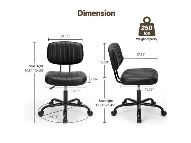 Armless Office Chair, Swivel Rolling PU Leather Vanity Chair with Back Lumbar Support Height Adjustable Computer Chair, Small Desk Chair for Home...