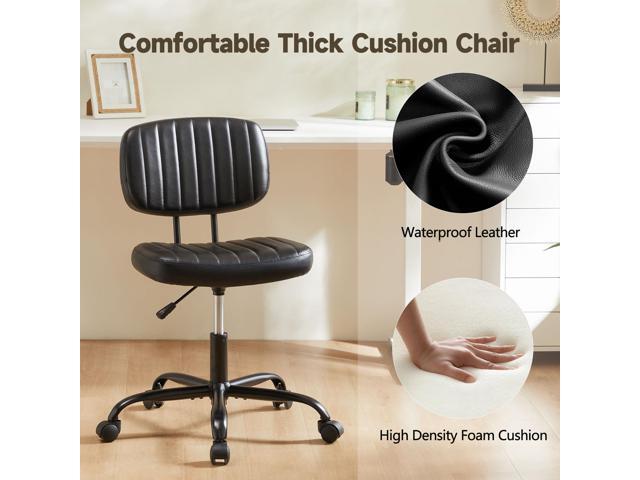 Armless Office Chair, Swivel Rolling PU Leather Vanity Chair with Back Lumbar Support Height Adjustable Computer Chair, Small Desk Chair for Home...