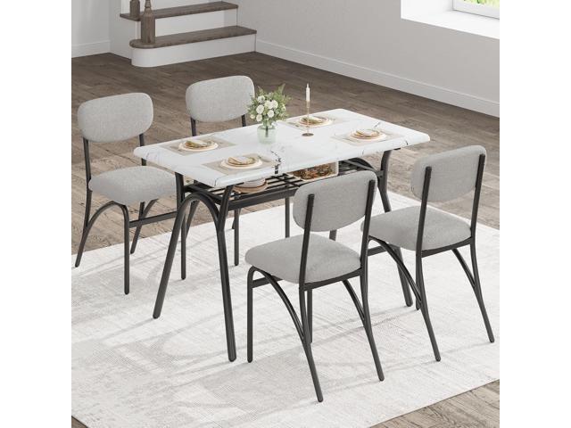 Modern 5-Piece Dining Table Set with Storage - 43.3' Kitchen Table & 4 Upholstered Chairs, Small Space Dining Furniture Set for Breakfast Nook,...