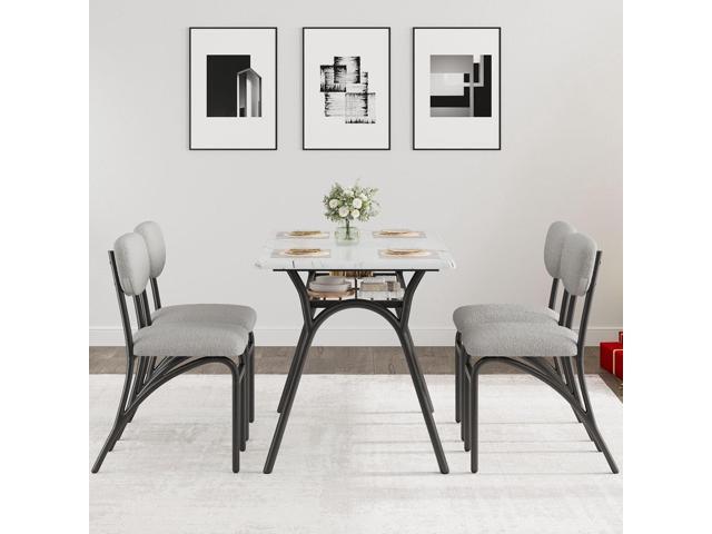 Modern 5-Piece Dining Table Set with Storage - 43.3' Kitchen Table & 4 Upholstered Chairs, Small Space Dining Furniture Set for Breakfast Nook,...