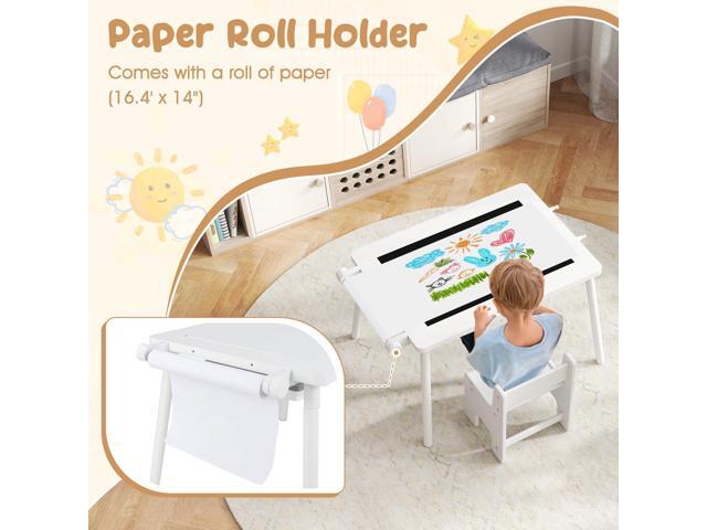 Costzon Kids Table and Chair, 6 in 1 Sensory Desk Set w/Storage Bins, White & Black Board, Building Blocks and Paper Roll for Drawing & Sand Water...