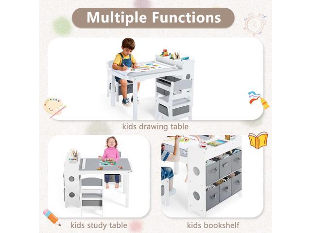 Kinder King Kids Art Table & Chair Set, Wood Toddler Activity Table for Kids Drawing, Reading, Studying, Crafting, Playing, 8 Removable Bins, Paper...
