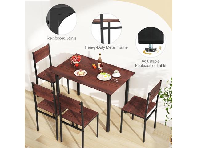 Tangkula Dining Table Set for 4, Modern Table and Chairs Set of 4 for Kitchen Dining Room Breakfast Nook (Walnut)