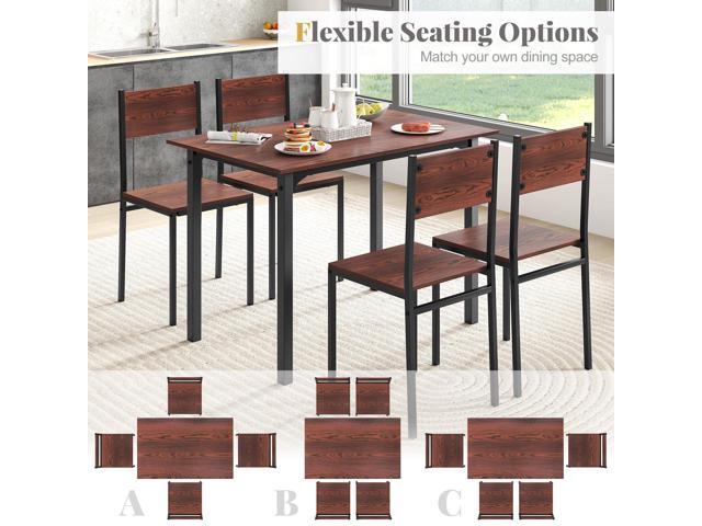 Tangkula Dining Table Set for 4, Modern Table and Chairs Set of 4 for Kitchen Dining Room Breakfast Nook (Walnut)