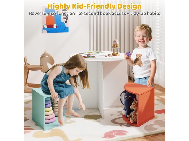 Kids Table and 4 Chairs Set with Storage, Round Wooden Activity Table with Graffiti Art Desktop for Toddler, Childrens Play Furniture for...