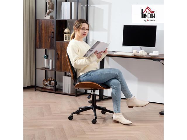 HOMCOM Home Office Chair No Arms with Wheels, PU Leather Mid Back Small Desk Chair with Adjustable Height, 360 Degree Swivel for Office, Reading,...