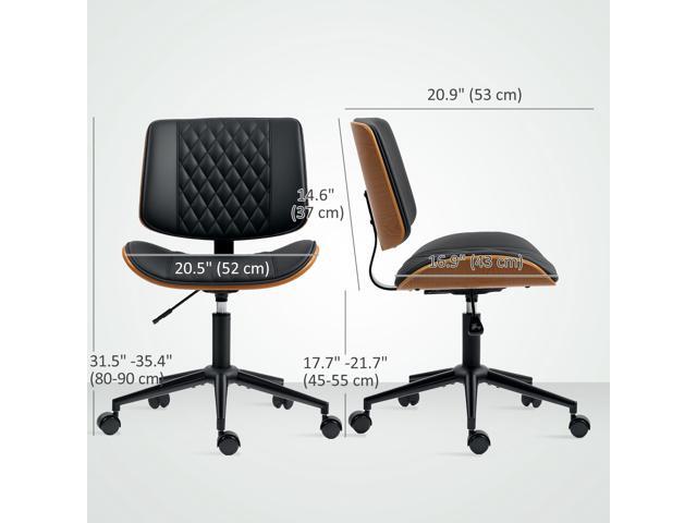 HOMCOM Home Office Chair No Arms with Wheels, PU Leather Mid Back Small Desk Chair with Adjustable Height, 360 Degree Swivel for Office, Reading,...