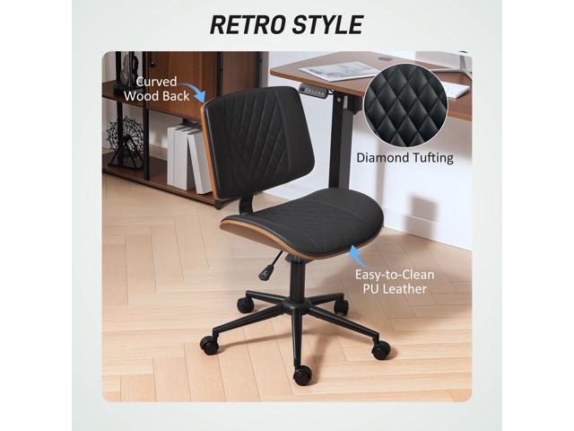 HOMCOM Home Office Chair No Arms with Wheels, PU Leather Mid Back Small Desk Chair with Adjustable Height, 360 Degree Swivel for Office, Reading,...