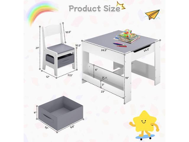 Kids Table and Chair Set, 4 in 1 Wooden Activity Table with Detachable Tabletop, Toddler Table and Chair Set with Storage Drawer/Bookshelves, Kids...