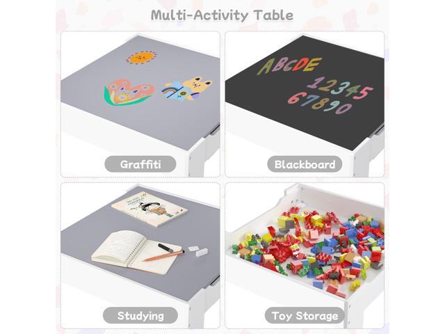 Kids Table and Chair Set, 4 in 1 Wooden Activity Table with Detachable Tabletop, Toddler Table and Chair Set with Storage Drawer/Bookshelves, Kids...