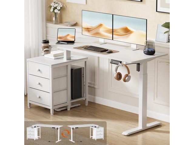 REAHOME Electric Standing Desk with Drawers, 55 x 24 Inches Height Adjustable Sit Stand Desk with Storage, 3 Memory Preset Home Office Computer...