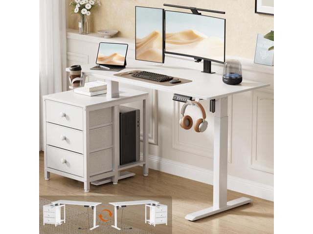 REAHOME Electric Standing Desk with Drawers, 47 x 24 Inches Height Adjustable Sit Stand Desk with Storage, 3 Memory Preset Home Office Computer...