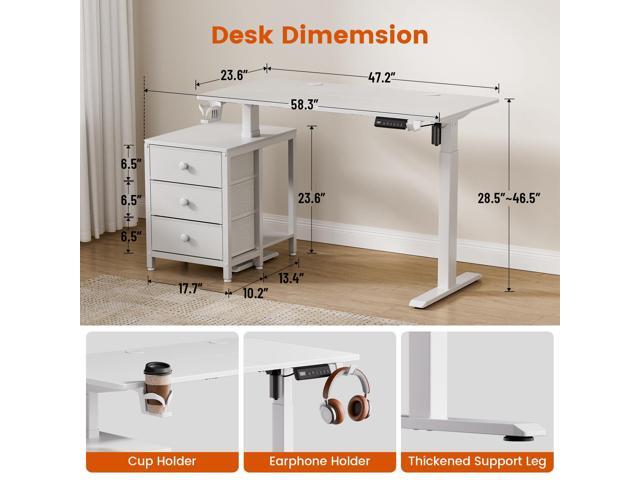 REAHOME Electric Standing Desk with Drawers, 47 x 24 Inches Height Adjustable Sit Stand Desk with Storage, 3 Memory Preset Home Office Computer...