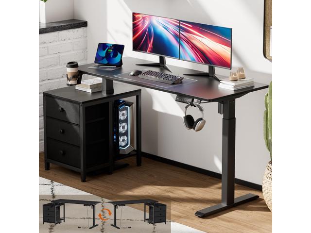 REAHOME Electric Standing Desk with Drawers, 55 x 24 Inches Height Adjustable Sit Stand Desk with Storage, 3 Memory Preset Home Office Computer...