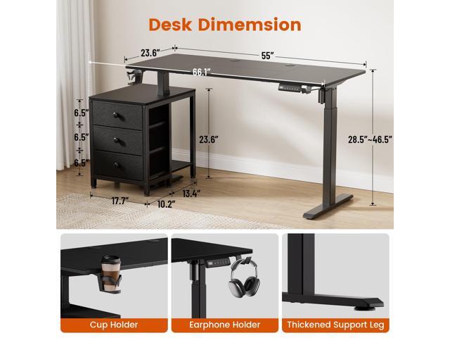 REAHOME Electric Standing Desk with Drawers, 55 x 24 Inches Height Adjustable Sit Stand Desk with Storage, 3 Memory Preset Home Office Computer...