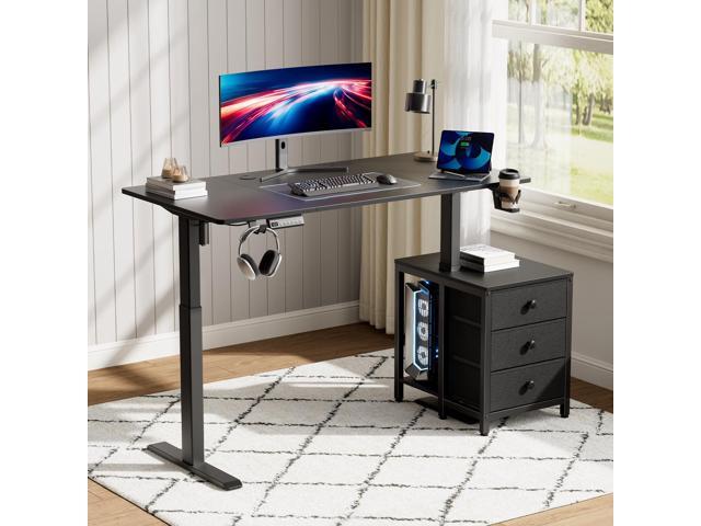 REAHOME Electric Standing Desk with Drawers, 55 x 24 Inches Height Adjustable Sit Stand Desk with Storage, 3 Memory Preset Home Office Computer...
