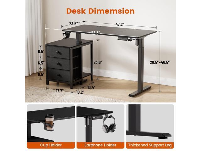 REAHOME Electric Standing Desk with Drawers, 47 x 24 Inches Height Adjustable Sit Stand Desk with Storage, 3 Memory Preset Home Office Computer...