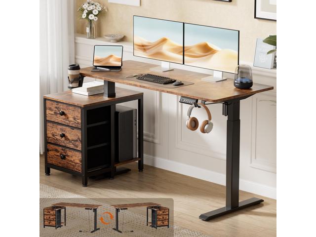 REAHOME Electric Standing Desk with Drawers, 55 x 24 Inches Height Adjustable Sit Stand Desk with Storage, 3 Memory Preset Home Office Computer...