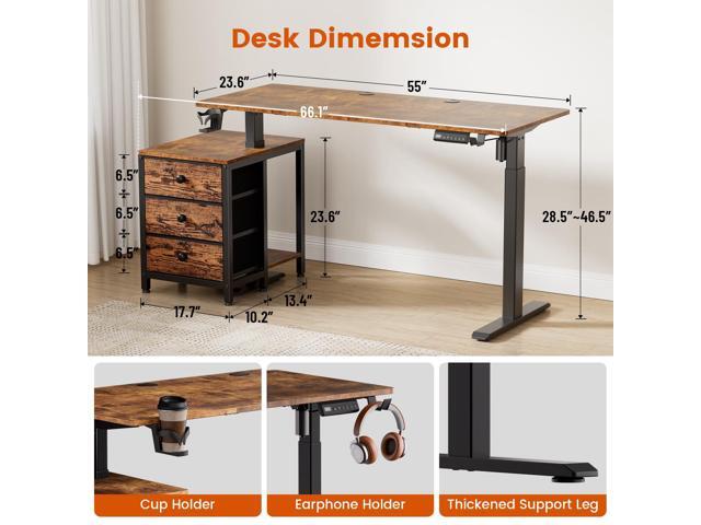 REAHOME Electric Standing Desk with Drawers, 55 x 24 Inches Height Adjustable Sit Stand Desk with Storage, 3 Memory Preset Home Office Computer...