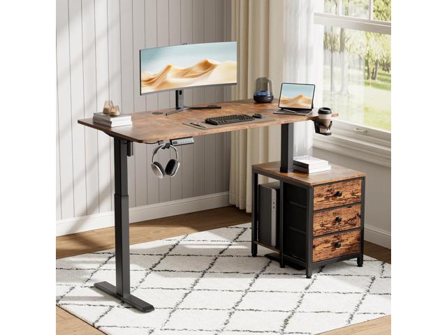 REAHOME Electric Standing Desk with Drawers, 55 x 24 Inches Height Adjustable Sit Stand Desk with Storage, 3 Memory Preset Home Office Computer...