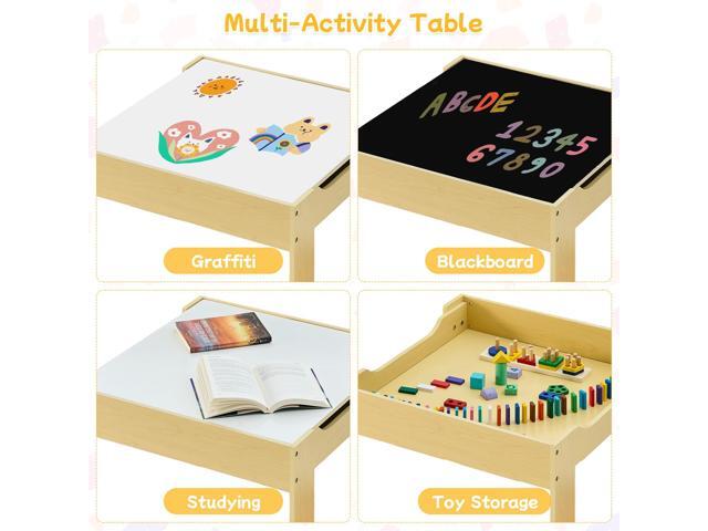 Kids Table and Chair Set, 3 in 1 Wooden Activity Table with Detachable Tabletop, Toddler Table and Chair Set with Storage Drawer, Kids Play Table...