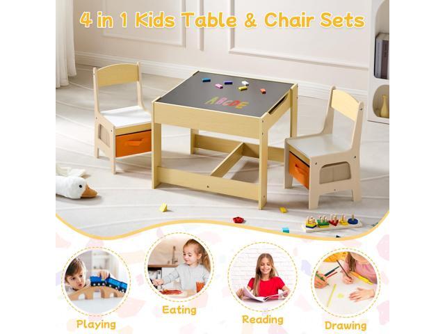Kids Table and Chair Set, 3 in 1 Wooden Activity Table with Detachable Tabletop, Toddler Table and Chair Set with Storage Drawer, Kids Play Table...