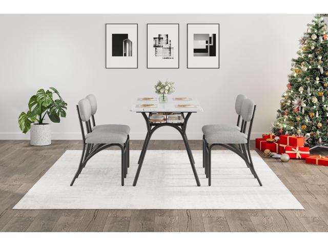 Dining Table Set for 4, Kitchen Table and Chairs Set of 4 with Boucle Chairs, Small Kitchen Table Set for 4, Modern Rectangular Dining Table with...