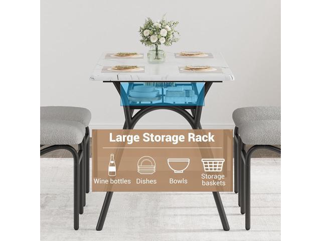 Dining Table Set for 4, Kitchen Table and Chairs Set of 4 with Boucle Chairs, Small Kitchen Table Set for 4, Modern Rectangular Dining Table with...