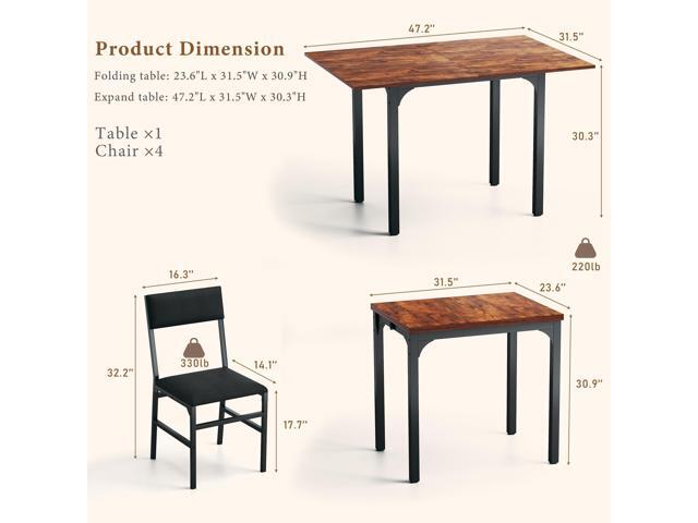 Dining Table Set for 4, Extendable Kitchen Table Cushion Chairs Set of 4, Rectangle Dining Table with Metal Frame & MDF Board, Folding for Small...