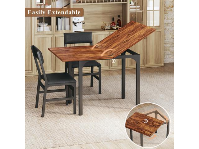 Dining Table Set for 4, Extendable Kitchen Table Cushion Chairs Set of 4, Rectangle Dining Table with Metal Frame & MDF Board, Folding for Small...