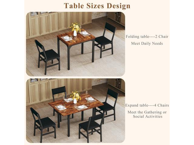Dining Table Set for 4, Extendable Kitchen Table Cushion Chairs Set of 4, Rectangle Dining Table with Metal Frame & MDF Board, Folding for Small...