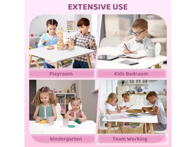JOYMOR Kids Table and 2 Chairs Set, 3 in 1 Design for Toddler Activity, with Removable Tabletop, Storage Space and White Bunny Ear Chairs, Ideal...