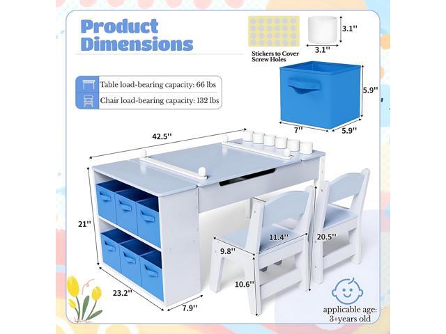 MAMIZO 3 in 1 Kids Art Table and Chair Set, Versatile Tabletop Large Storage, Sturdy, Wood Toddler Activity Desk with 6 Paint Cups, 6 Storage Bins...