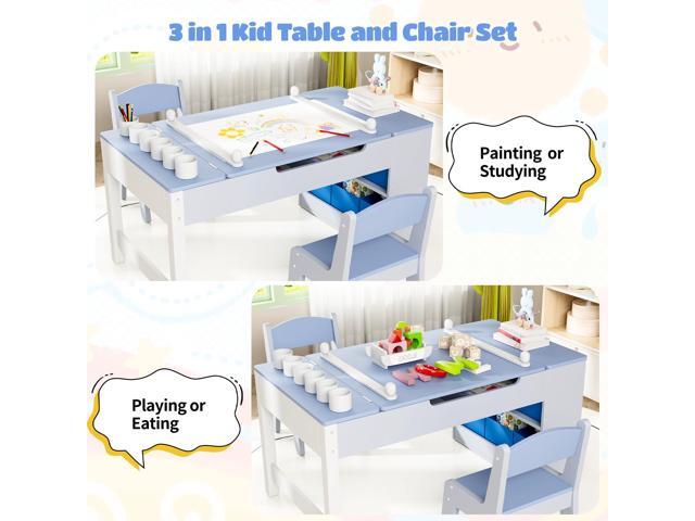 MAMIZO 3 in 1 Kids Art Table and Chair Set, Versatile Tabletop Large Storage, Sturdy, Wood Toddler Activity Desk with 6 Paint Cups, 6 Storage Bins...