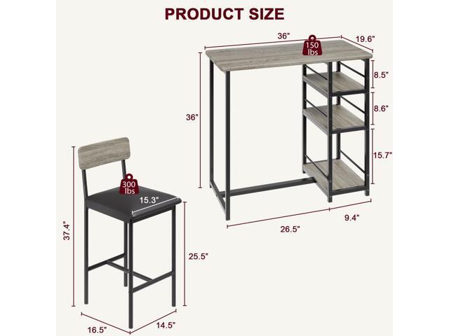 3-Piece Bar Table Set for 2, Compact Dining Table Set with 3-Tier Storage Shelves, Space-Saving Breakfast Nook with 2 Upholstered Chairs, Suitable...