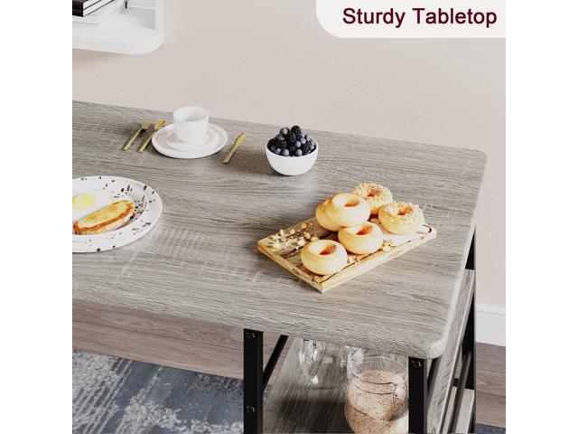 3-Piece Bar Table Set for 2, Compact Dining Table Set with 3-Tier Storage Shelves, Space-Saving Breakfast Nook with 2 Upholstered Chairs, Suitable...
