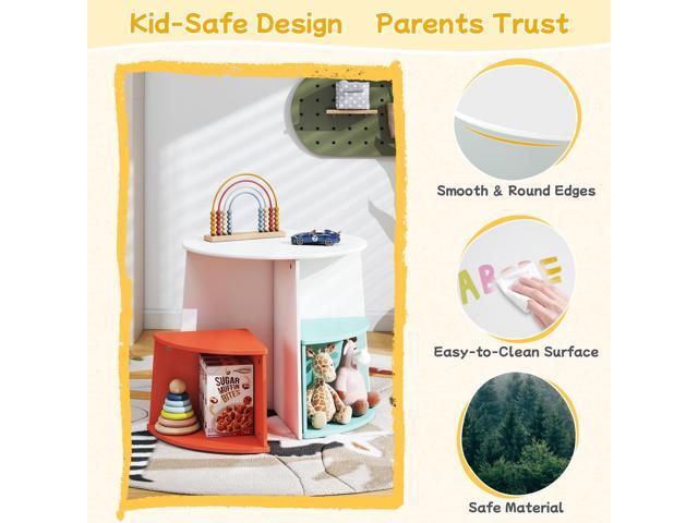 Toddler Table and Chair Set with Graffiti Desktop, Wooden Round Kids Table with 4 Storage Stools, Kid Activity Tables for Nursery/Daycare/Home,...