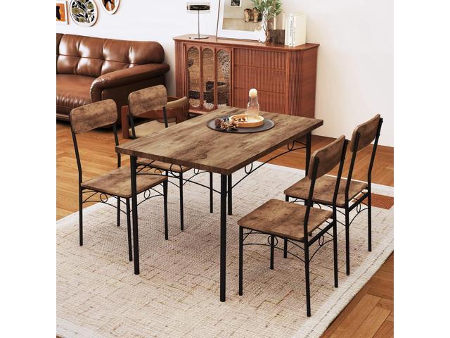 Giantex Dining Table Set for 4, Rectangle Kitchen Table and 4 Farmhouse Dining Chairs with Heavy-Duty Metal Frame, Wood Grain Surface,Space-Saving...