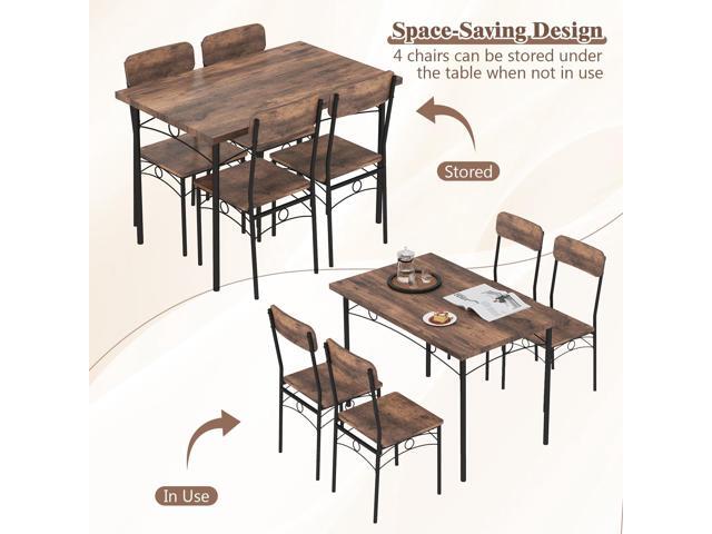 Giantex Dining Table Set for 4, Rectangle Kitchen Table and 4 Farmhouse Dining Chairs with Heavy-Duty Metal Frame, Wood Grain Surface,Space-Saving...