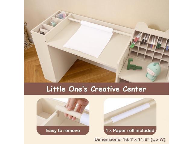 Costzon Kids Desk and Chair Set, Art Activity Desk Set with Detachable Paper Roll Holder, Cubby Cabinet, and Multiple Storage Space, 2-in-1 Toddler...