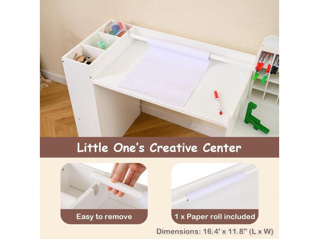 Costzon Toddler Table and Chair Set, Art Activity Desk Set with Detachable Paper Roll Holder, Cubby Cabinet, Storage Drawer and Bookshelf, 2-in-1...