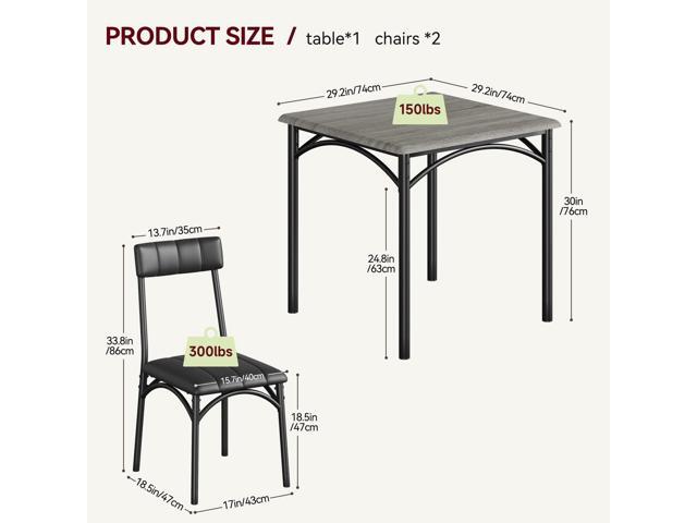 Dining Table Set for 2, 3 Pieces Square Kitchen Table with Upholstered Chairs, Small Space Dining Set for 2 Adults/Kids