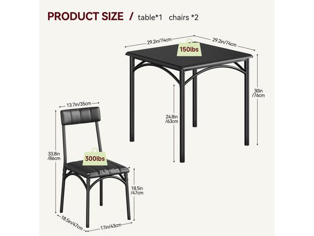 Dining Table Set for 2, 3 Pieces Square Kitchen Table with Upholstered Chairs, MDF Thickened Tabletop, Small Space Dining Set for 2 Adults/Kids,...
