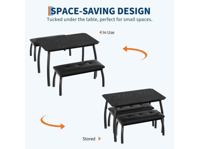 CABIHOME Dining Table Set for 4, Rectangular Wood Kitchen Table with 2 Upholstered Chairs, Modern Farmhouse Dining Set for Small Spaces, for...