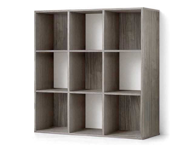 CAPHAUS 11-Inch Cube Storage Organizer Shelf, Home Storage Shelf Divider w/Back, 9-Cube Storage Bookcase, Dark Grey