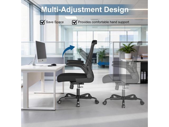 Ergonomic Office Chair, Mesh Desk Chair with Adjustable Height & Flip-Up Armrests, Comfortable Computer Chair for Long Hours, Silent Wheels for...